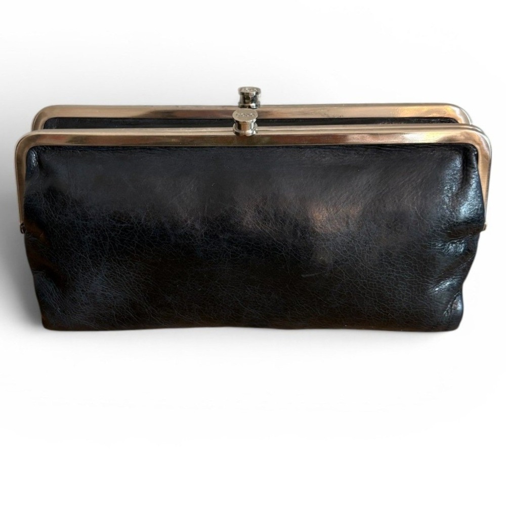 Hobo International Lauren Black Leather Double Frame Clutch Wallet Organizer